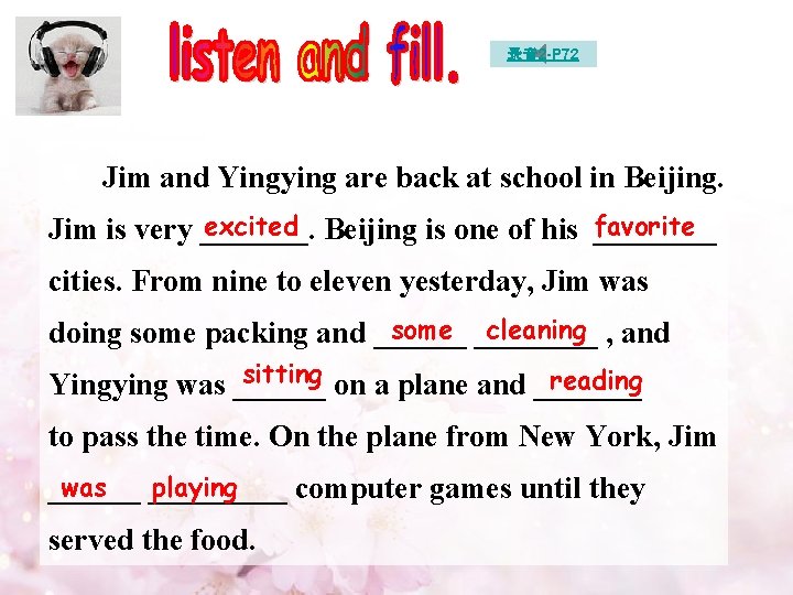 录音 2 -P 72 Jim and Yingying are back at school in Beijing. excited