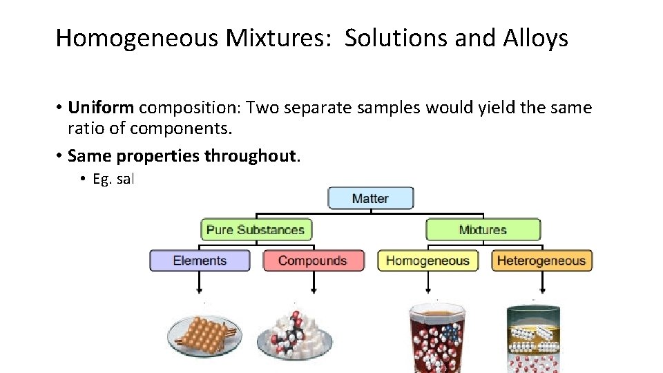 Homogeneous Mixtures: Solutions and Alloys • Uniform composition: Two separate samples would yield the Homogeneous Mixtures: Solutions and Alloys • Uniform composition: Two separate samples would yield the