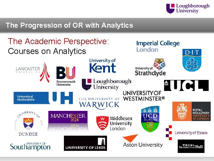 The Progression of OR with Analytics The Academic Perspective: Courses on Analytics 