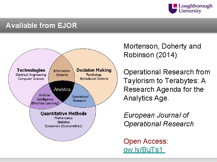 Available from EJOR Mortenson, Doherty and Robinson (2014) Operational Research from Taylorism to Terabytes: