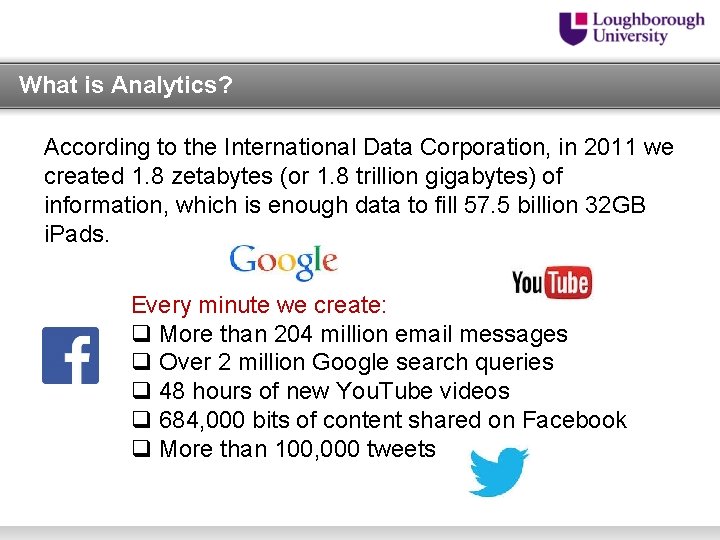 What is Analytics? According to the International Data Corporation, in 2011 we created 1.