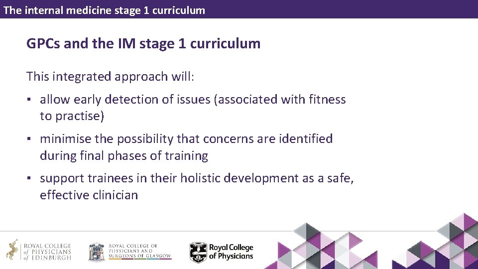 The internal medicine stage 1 curriculum GPCs and the IM stage 1 curriculum This