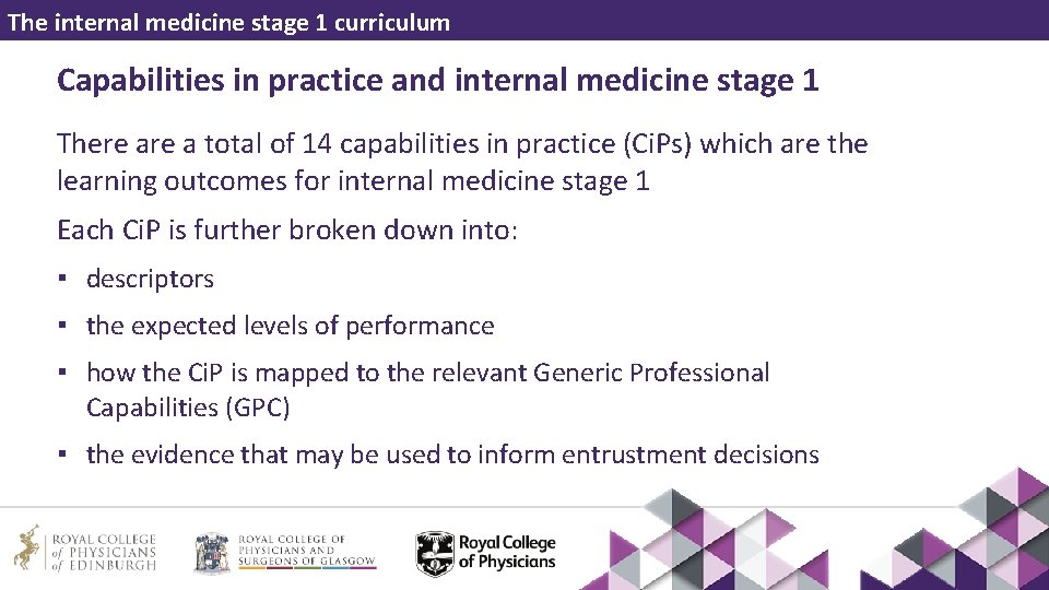 The internal medicine stage 1 curriculum Capabilities in practice and internal medicine stage 1