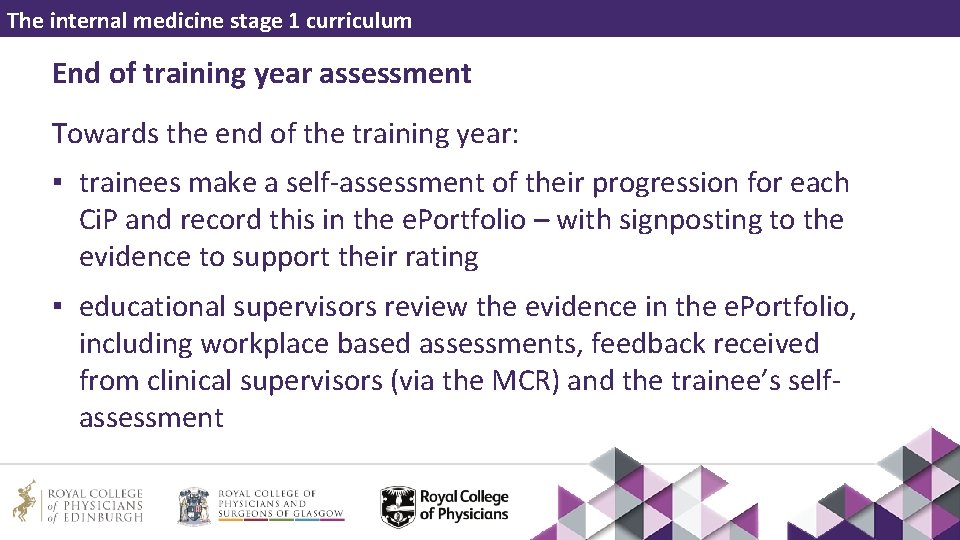 The internal medicine stage 1 curriculum End of training year assessment Towards the end