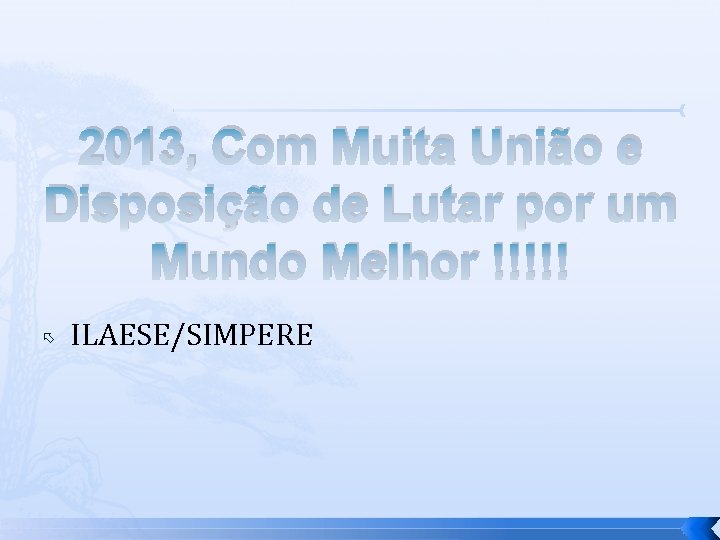 2013, Com Muita União e Disposição de Lutar por um Mundo Melhor !!!!! ILAESE/SIMPERE