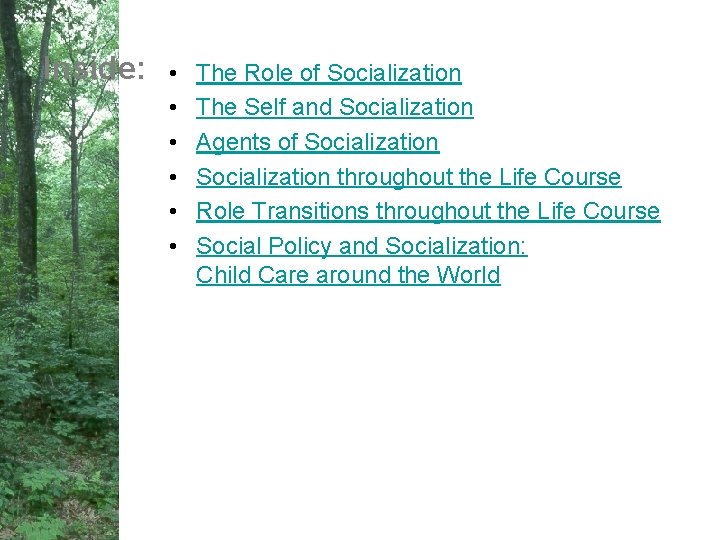 Inside: • • • The Role of Socialization The Self and Socialization Agents of