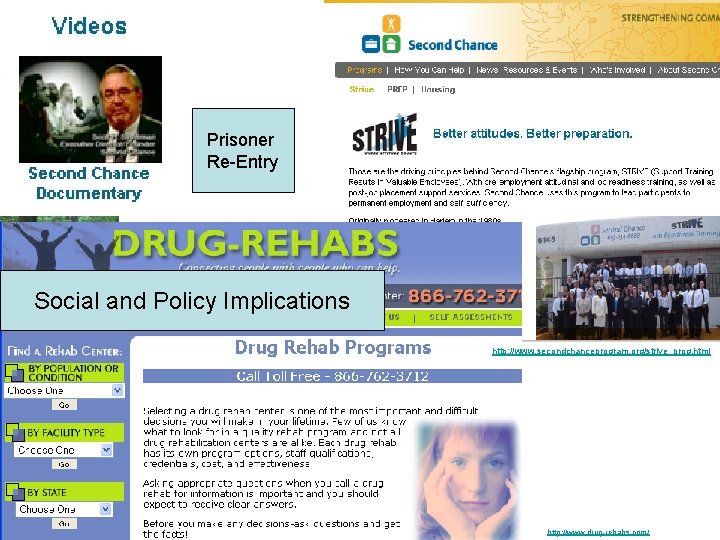 Prisoner Re-Entry Social and Policy Implications http: //www. secondchanceprogram. org/strive_prog. html http: //www. drug-rehabs.
