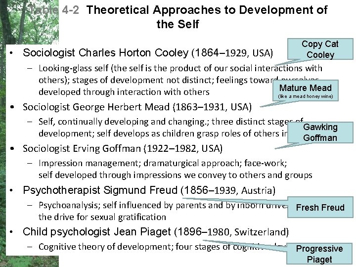 Table 4 -2 Theoretical Approaches to Development of the Self • Sociologist Charles Horton