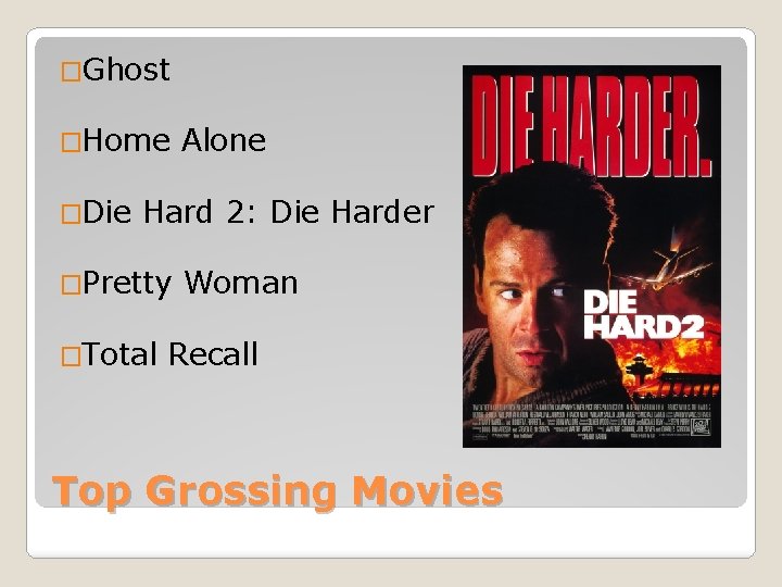 �Ghost �Home �Die Alone Hard 2: Die Harder �Pretty �Total Woman Recall Top Grossing