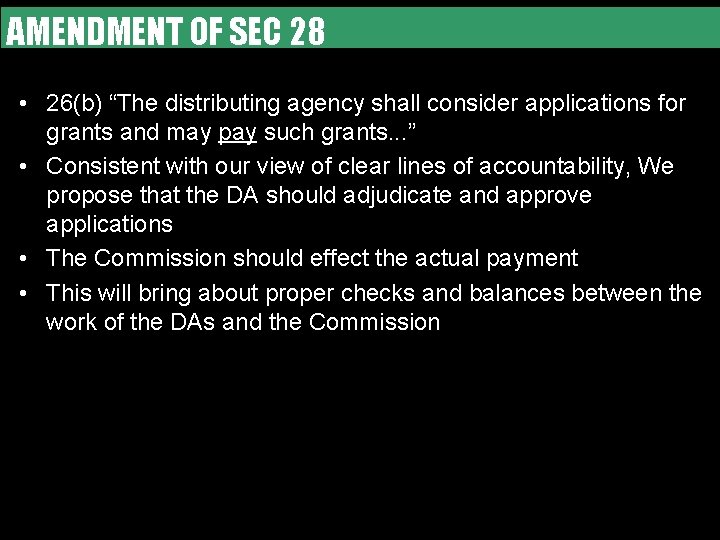 WORKING TOGETHER AMENDMENT OF SEC 28 WE CAN DO MORE • 26(b) “The distributing