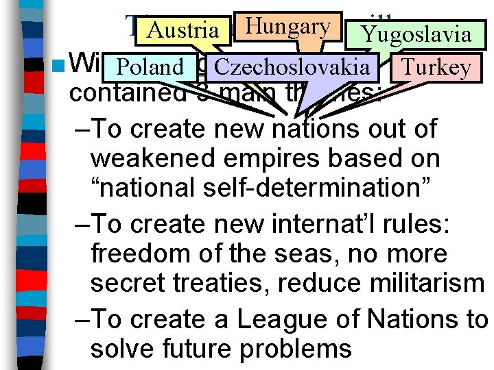 The Treaty. Hungary of Versailles Austria Yugoslavia ■ Wilson’s Points Turkey Poland. Fourteen Czechoslovakia
