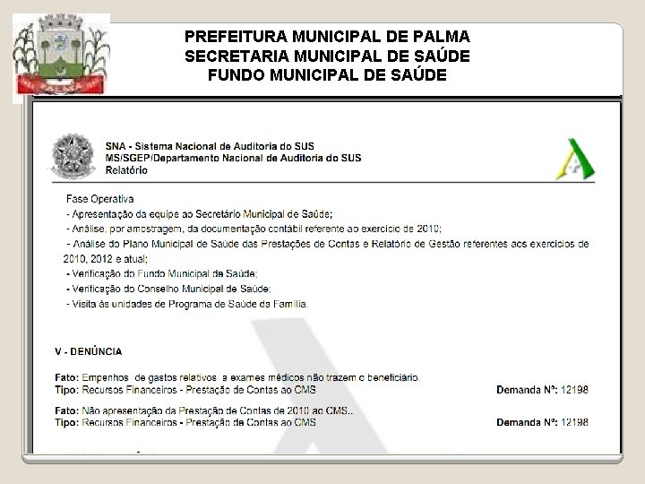 PREFEITURA MUNICIPAL DE PALMA SECRETARIA MUNICIPAL DE SAÚDE FUNDO MUNICIPAL DE SAÚDE 