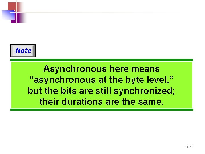 Note Asynchronous here means “asynchronous at the byte level, ” but the bits are