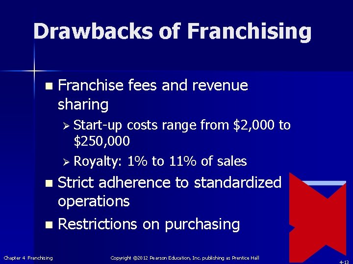 Drawbacks of Franchising n Franchise fees and revenue sharing Ø Start-up costs range from