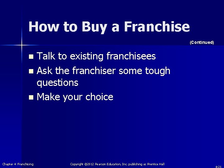 How to Buy a Franchise (Continued) Talk to existing franchisees n Ask the franchiser