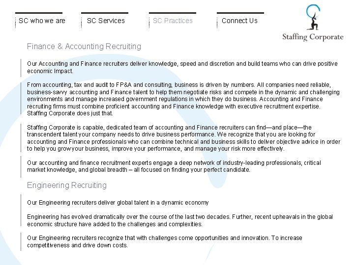 SC who we are SC Services SC Practices Connect Us Finance & Accounting Recruiting