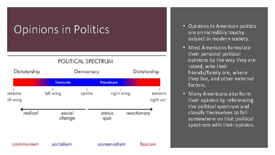 Opinions in Politics • Opinions in American politics are an incredibly touchy subject in