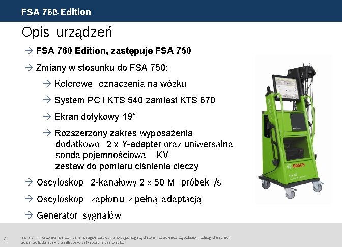 FSA 760 Edition Opis urządzeń à FSA 760 Edition, zastępuje FSA 750 à Zmiany