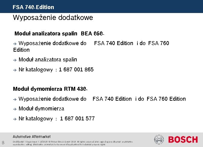 FSA 740 Edition Wyposażenie dodatkowe Moduł analizatora spalin BEA 050 Wyposażenie dodatkowe do Edition