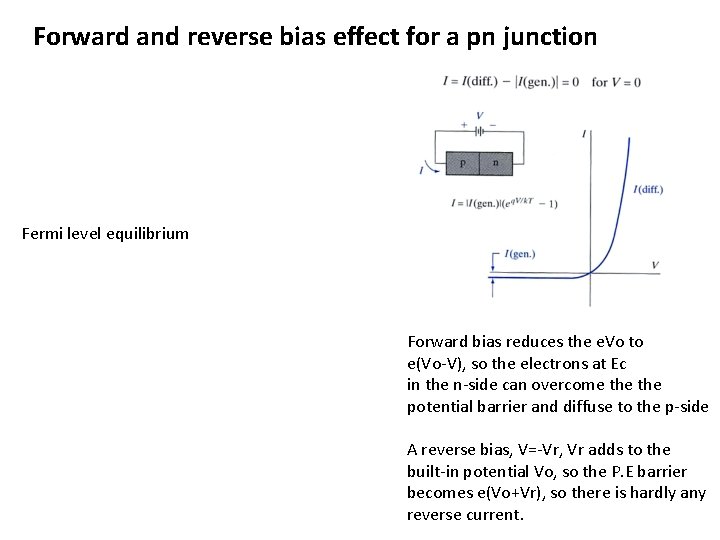 Forward and reverse bias effect for a pn junction Fermi level equilibrium Forward bias