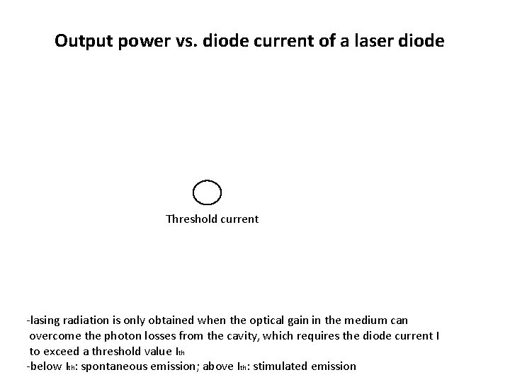 Output power vs. diode current of a laser diode Threshold current -lasing radiation is