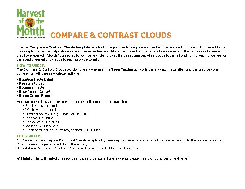 COMPARE & CONTRAST CLOUDS Use the Compare & Contrast Clouds template as a tool