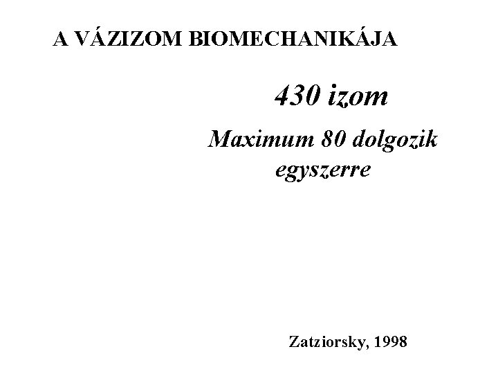 A VÁZIZOM BIOMECHANIKÁJA 430 izom Maximum 80 dolgozik egyszerre Zatziorsky, 1998 