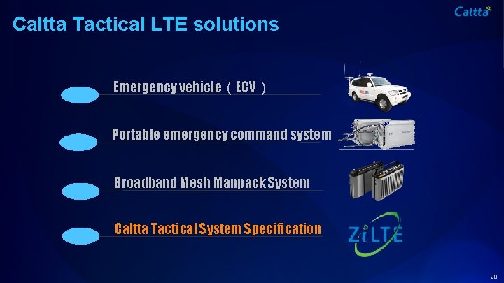 Caltta Tactical LTE solutions Emergency vehicle（ECV） Portable emergency command system Broadband Mesh Manpack System