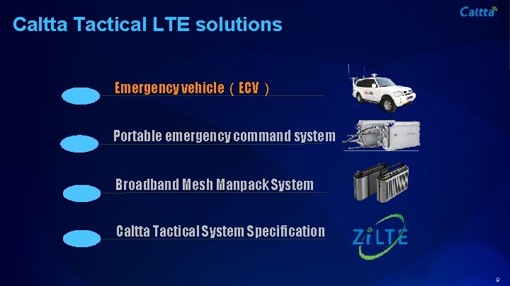Caltta Tactical LTE solutions Emergency vehicle（ECV） Portable emergency command system Broadband Mesh Manpack System