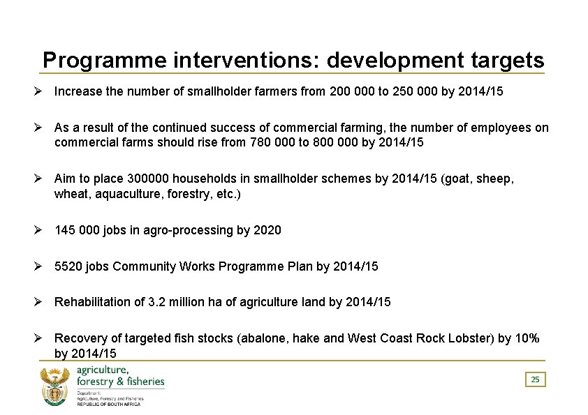 Programme interventions: development targets Ø Increase the number of smallholder farmers from 200 000