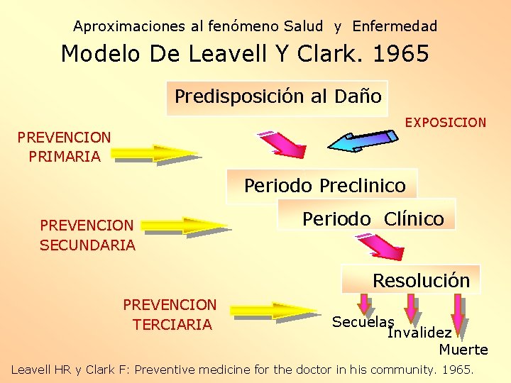 Aproximaciones al fenómeno Salud y Enfermedad Modelo De Leavell Y Clark. 1965 Predisposición al