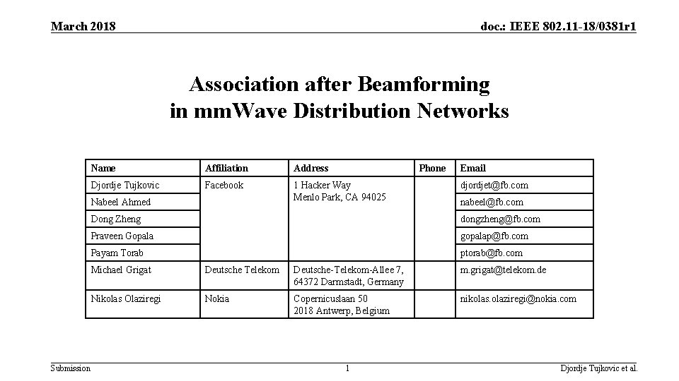 March 2018 doc. : IEEE 802. 11 -18/0381 r 1 Association after Beamforming in