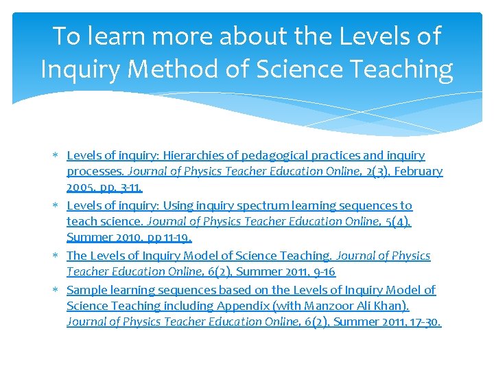 Levels of Inquiry Model of Science Teaching The