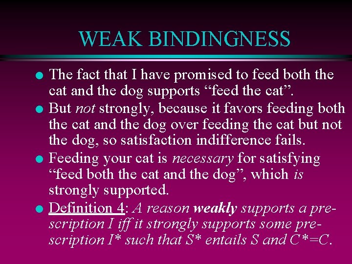 WEAK BINDINGNESS l l The fact that I have promised to feed both the