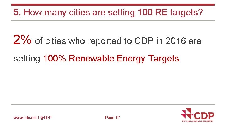 5. How many cities are setting 100 RE targets? 2% of cities who reported