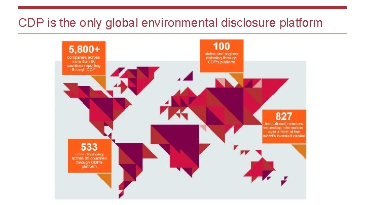 CDP is the only global environmental disclosure platform www. cdp. net | @CDP Page