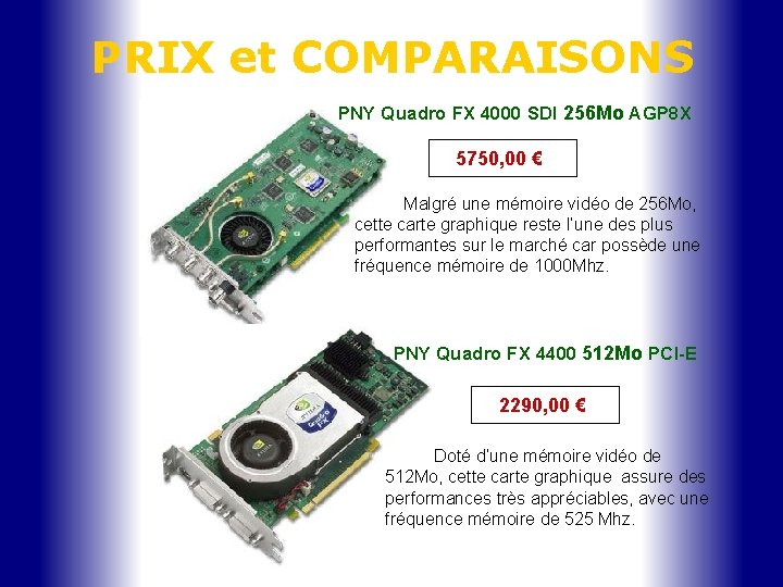 PRIX et COMPARAISONS PNY Quadro FX 4000 SDI 256 Mo AGP 8 X 5750,