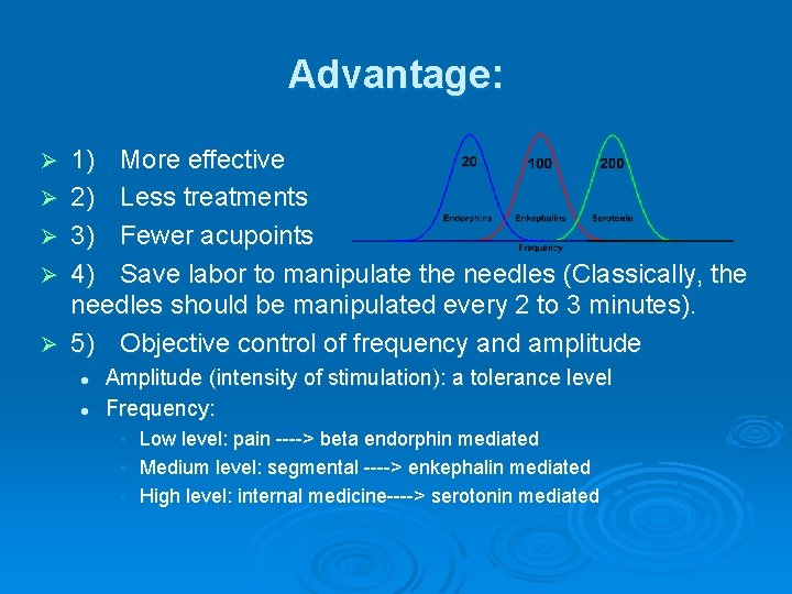 Advantage: Ø Ø Ø 1) More effective 2) Less treatments 3) Fewer acupoints 4)