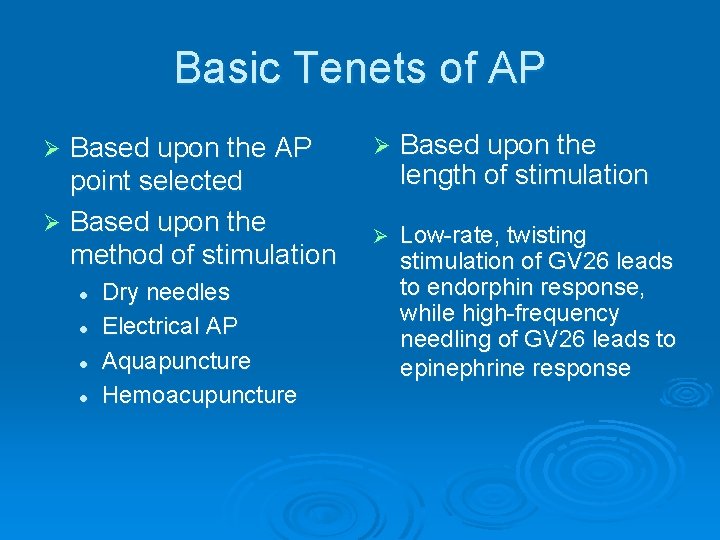 Basic Tenets of AP Based upon the AP point selected Ø Based upon the