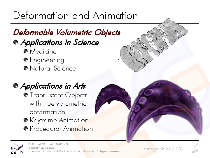 Deformation and Animation Deformable Volumetric Objects Applications in Science Medicine Engineering Natural Science Applications