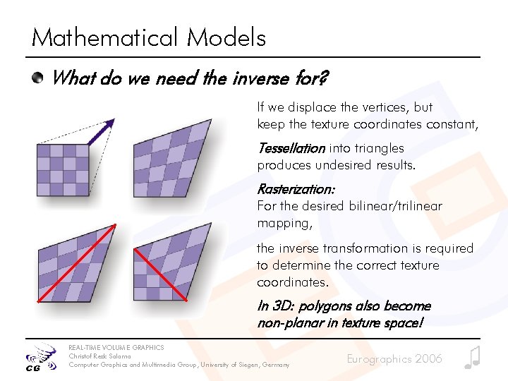 Mathematical Models What do we need the inverse for? If we displace the vertices,