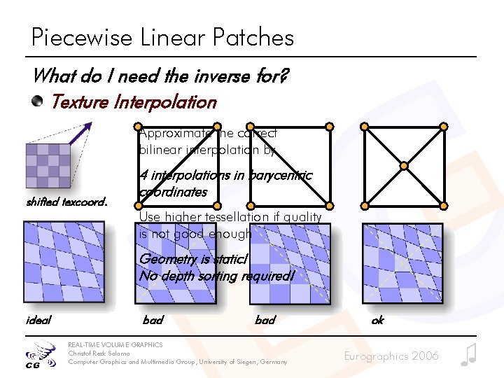 Piecewise Linear Patches What do I need the inverse for? Texture Interpolation Approximate the