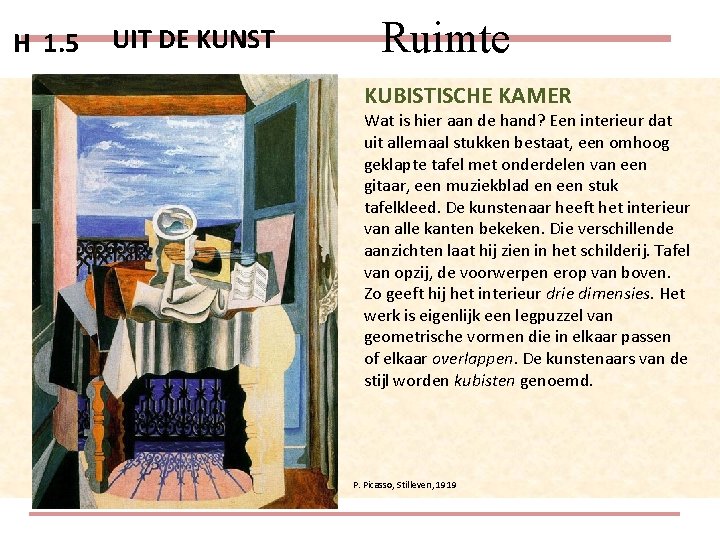 H 1. 5 UIT DE KUNST Ruimte KUBISTISCHE KAMER Wat is hier aan de