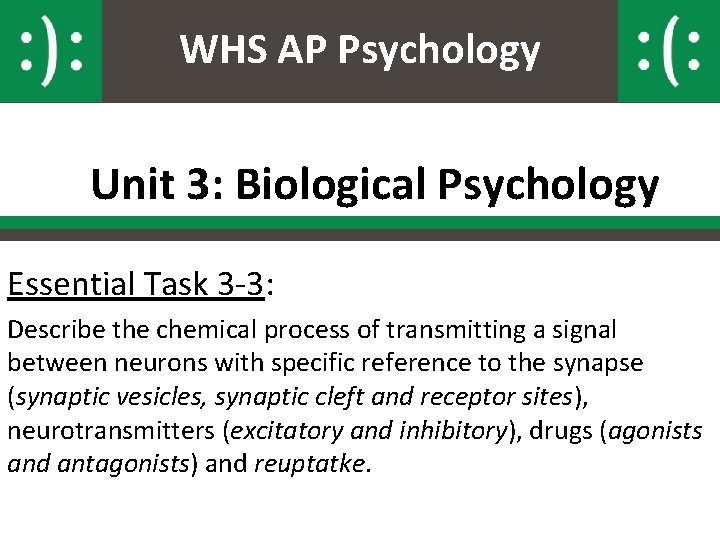 WHS AP Psychology Unit 3: Biological Psychology Essential Task 3 -3: Describe the chemical