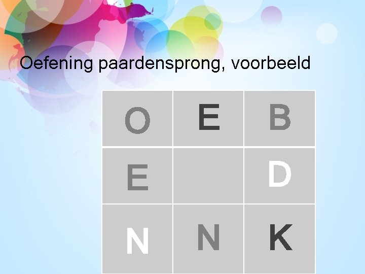 Oefening paardensprong, voorbeeld O E D E N B N K 