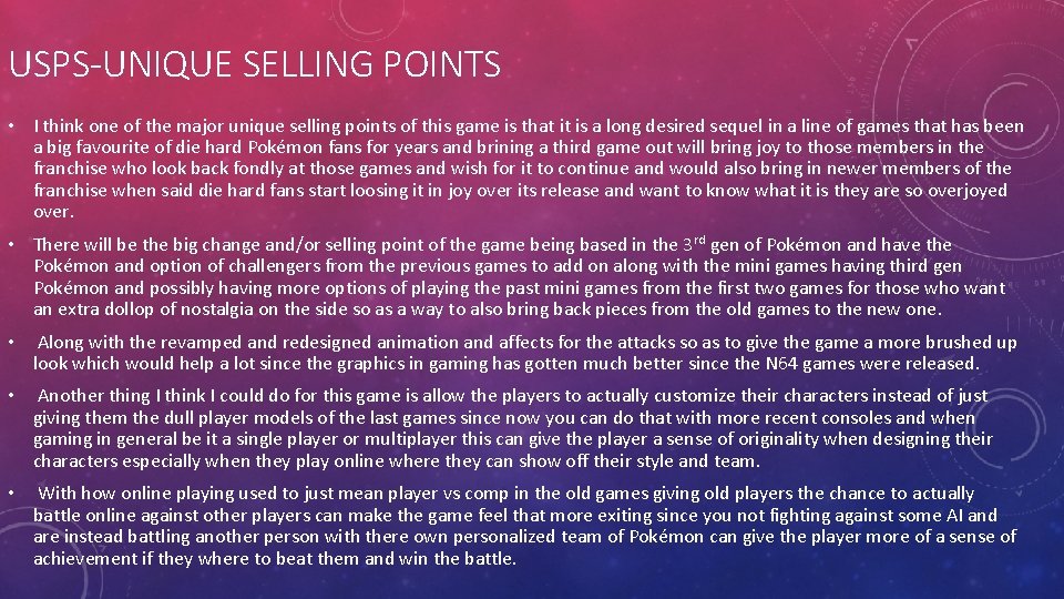 USPS-UNIQUE SELLING POINTS • I think one of the major unique selling points of
