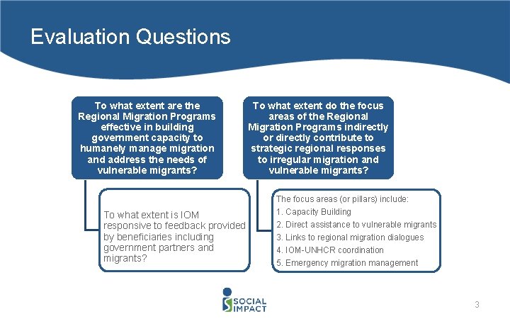 Evaluation Questions To what extent are the Regional Migration Programs effective in building government