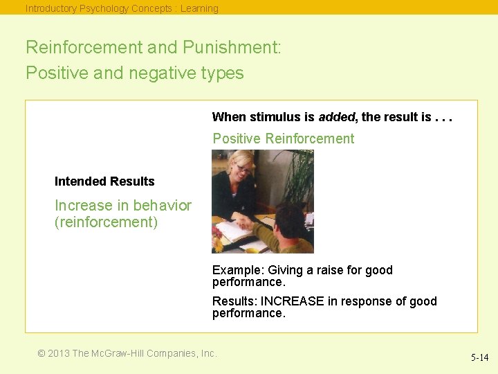 Introductory Psychology Concepts : Learning Reinforcement and Punishment: Positive and negative types When stimulus