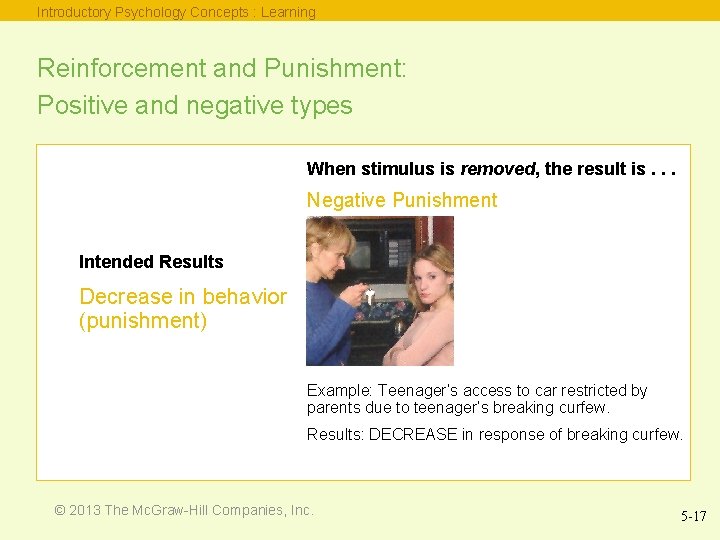 Introductory Psychology Concepts : Learning Reinforcement and Punishment: Positive and negative types When stimulus