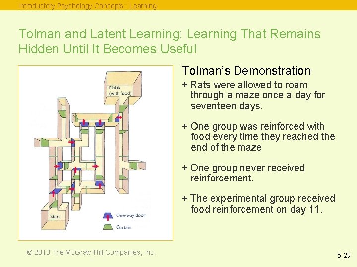 Introductory Psychology Concepts : Learning Tolman and Latent Learning: Learning That Remains Hidden Until